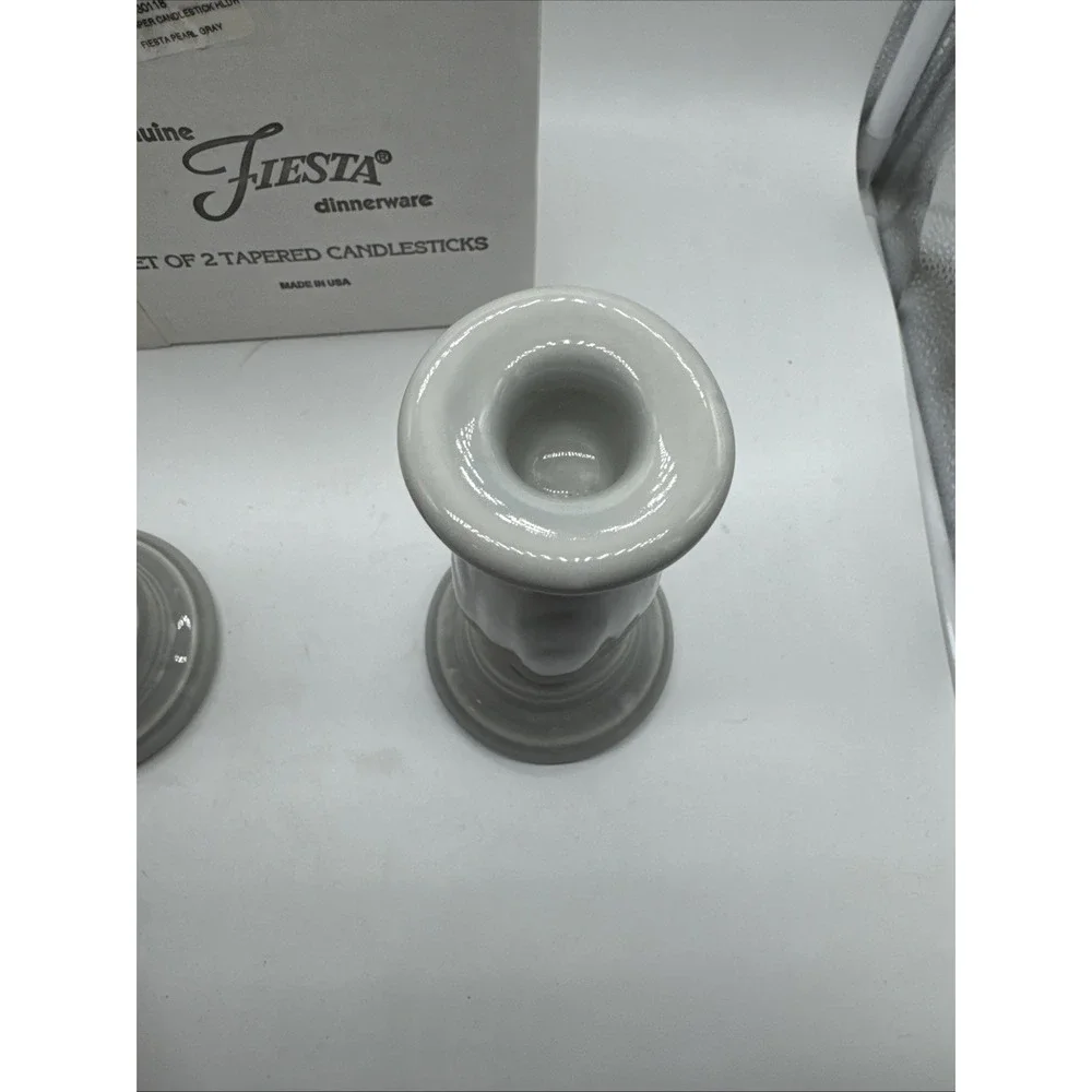 Fiesta  GRAY PEARL TAPERED CANDLE HOLDERS With Box